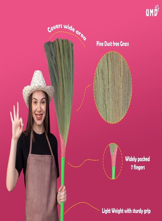 UMD First Grade Brooms | Zero Dust Natural Grass | Jadhu for Floor and Ceiling Cleaning |Long Handle for Cleaning, Housework, Home Use Without Backpain (1) (1) - Image 3